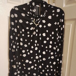 Liz Claiborne Black Blouse with White Floral Design